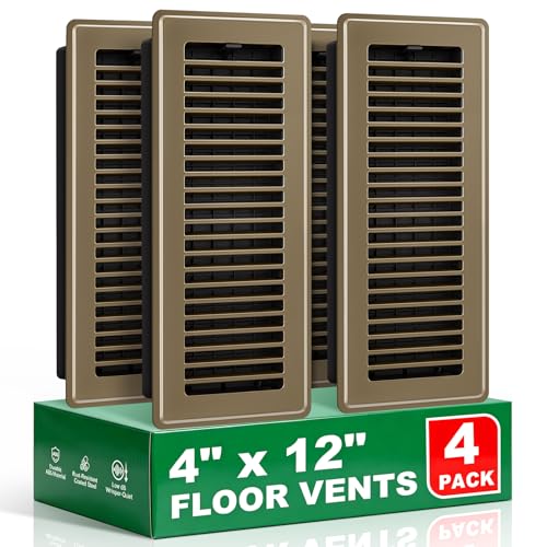 Image of Floor Register 4x12, 4 Pack Metal-Faced Vent Covers for Home Floor, Brown
