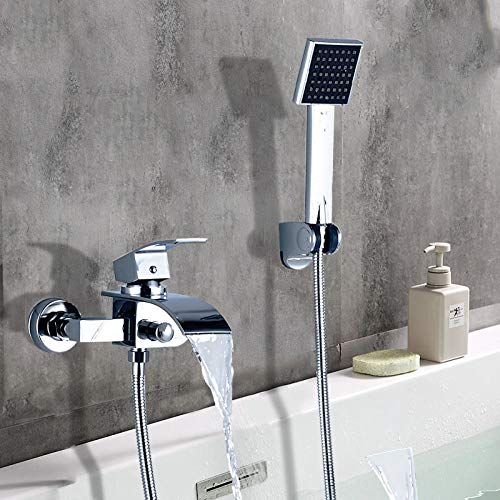 Robinet cascade baignoire avec douchette chrome mitigeur bain douche YRYRYW