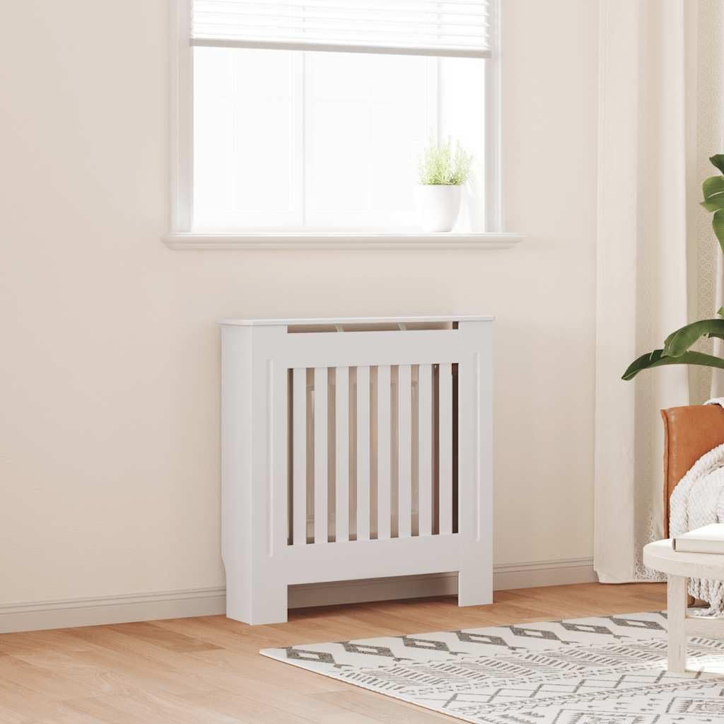 Holzwerkstoff Heizkörperverkleidung Weiß 78 cm, Heizkörper Zubehör mit vertikalen Latten, moderne Radiator Abdeckung, Regal für Wohnzimmer, Wand Montage, Dekor und Stauraum