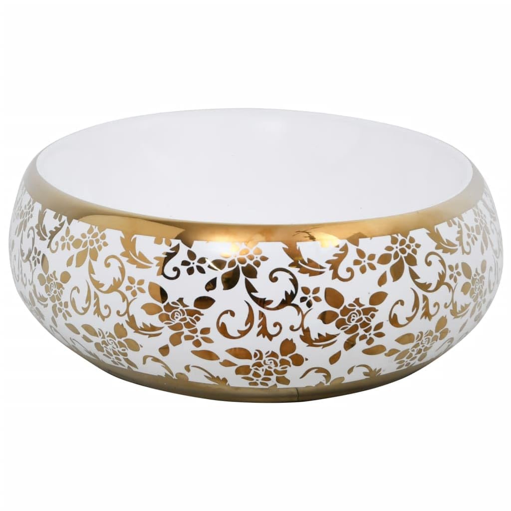 ShGaxin Lavabo sobre encimera Ovalado cerámica Blanco Dorado 59x40x15cm, Fregadero, Lavabo Baño, Lavamanos Baño, Lavatorio Casa De Banho, Mueble Lavabo sobre Encimera - 155111