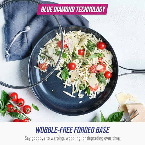 Image of Blue Diamond Cookware Hard Anodized Ceramic Nonstick, 11 inch Frying Pan Skillet with Lid, PFAS-Free, Dishwasher Safe, Oven Safe, Grey