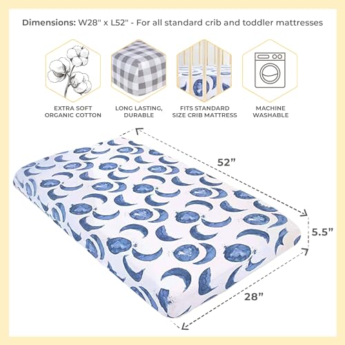 Image of Burt's Bees Baby Essential Organic Cotton Fitted Crib Sheet, Breathable for Boy Girl Standard Crib & Toddler Mattresses