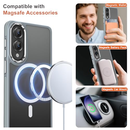 Image of MALEWOLF Case for Samsung Galaxy S25 Edge, Fits for Magsafe, Anti-Scratch Translucent Matte Cover [Non-Slip Grip], Color Hybrid Magnetic Phone Case for Galaxy S25 Edge, Drop Resistant (Grey /White)