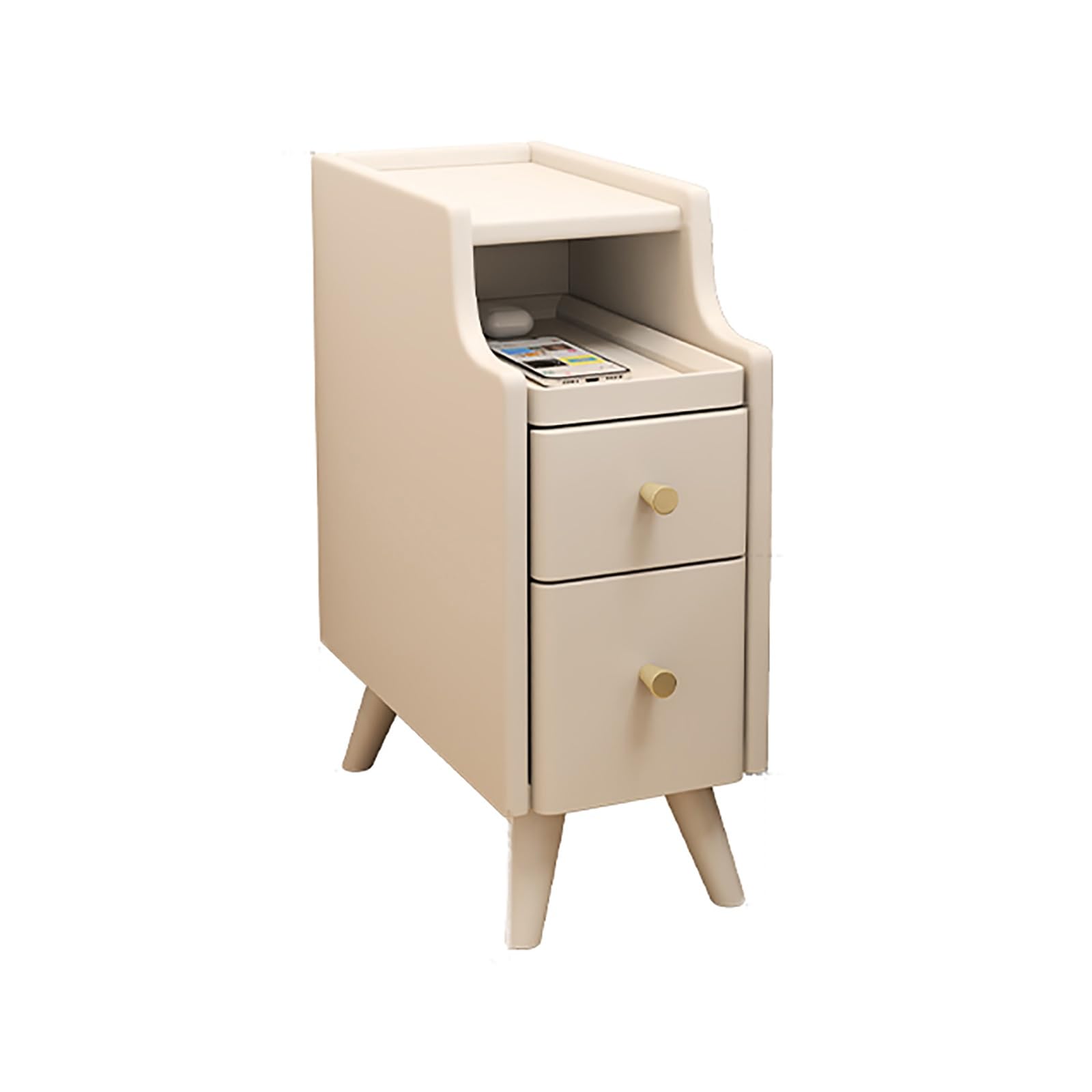 SXZenSpace Wooden Night Stand, Narrow Bedside Table, End Table with 2 Storage Drawers, Suitable for Bedroom, Living Room and Office (Color : White 20cm/7.9in)
