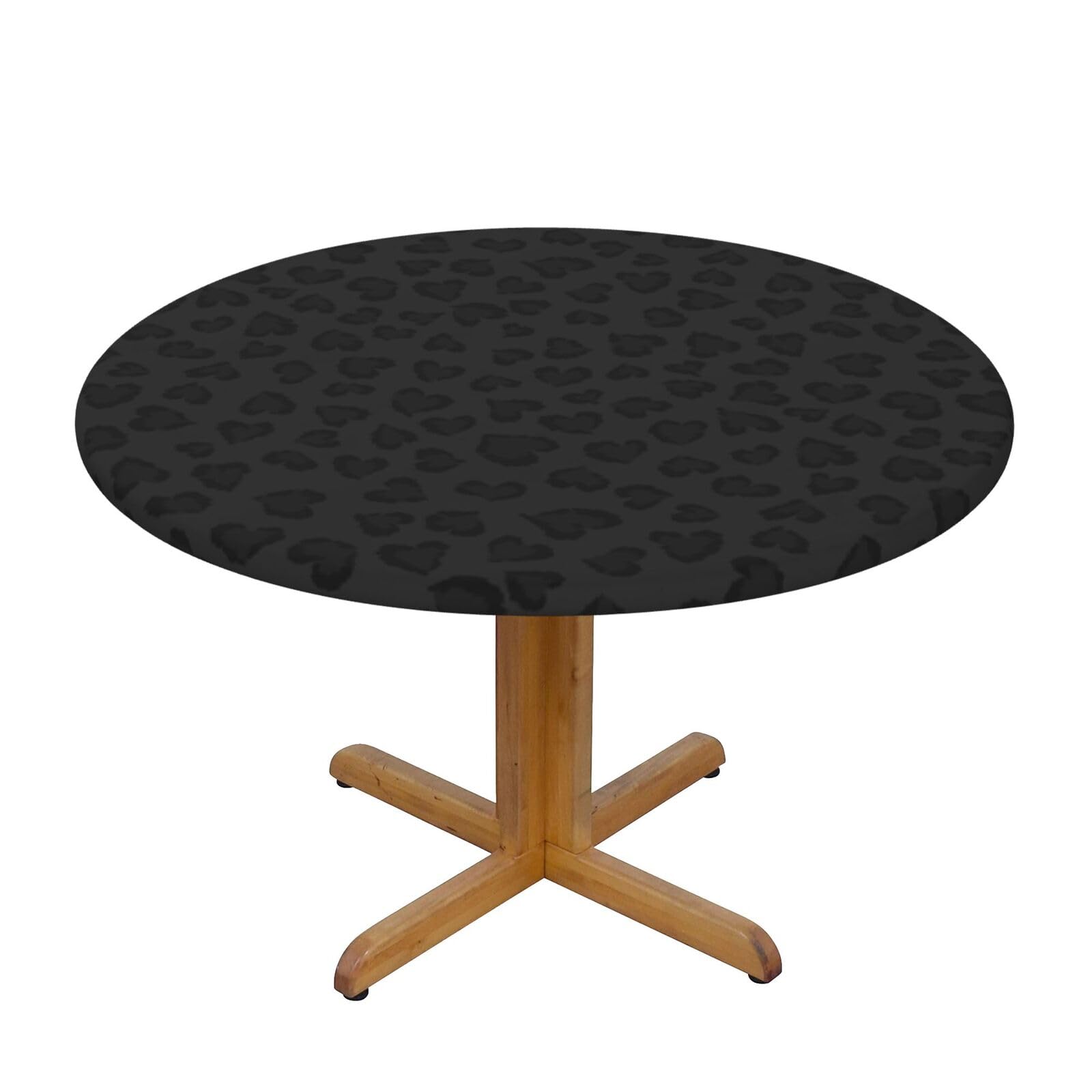 Ffshkowe Leopard Pattern Elastic Round Tablecloth Oil Proof Table Cover For Dining Party Picnic