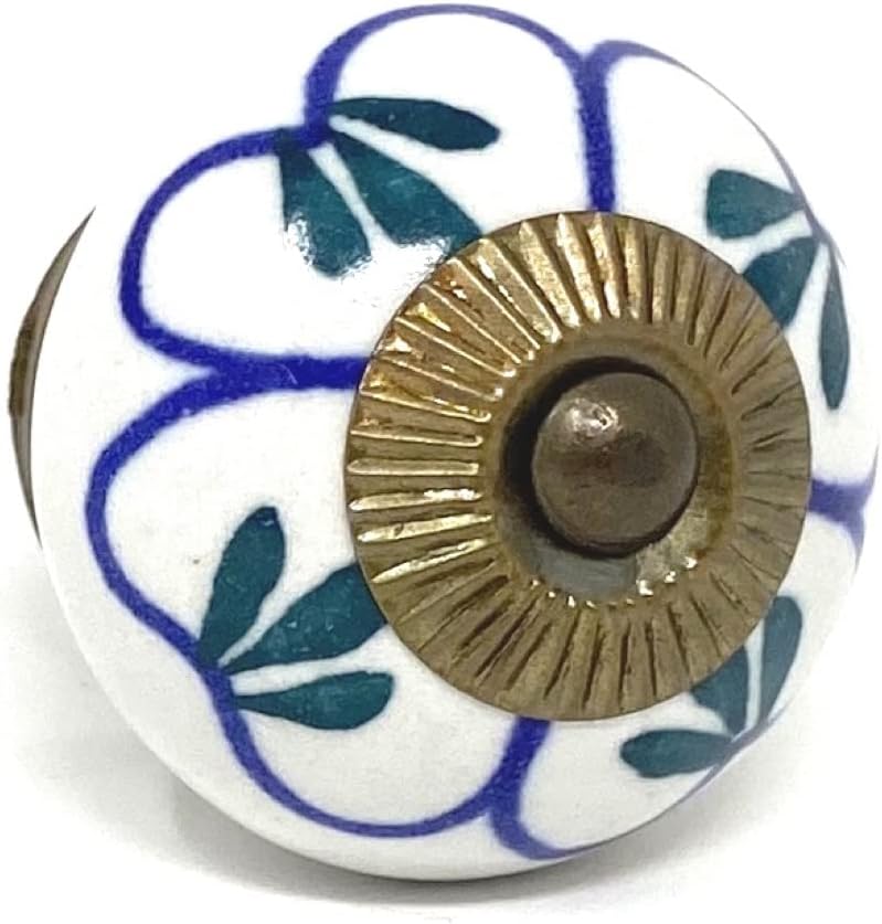 Shabby Restore Blue, Green, White Ceramic Round Decorative Knobs for Dressers, Cabinets, Kitchens, Furniture - Pack of 12