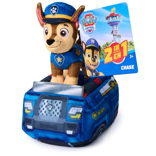Paw Patrol Chase 2-in-1 Vehicle Plush, 6-Inch Stuffed Animal with 8-Inch Plush Toy Police Cruiser, Kids Toys for Boys and Girls Ages 3 and Up