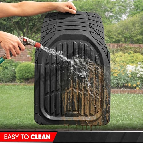 Image of MotorTrend FlexTough Black Car Floor Mats Rubber All Weather Automotive 2pc