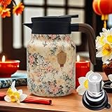 Bloom On Hotpot for Teekanne - Built-In Infuser, Vintage Floral Pattern Tea Pot, Design Dine for Teekanne, Stainless Steel Insulated Vintage Teapots for Hot Cold Drinks (C2, 1000ml)