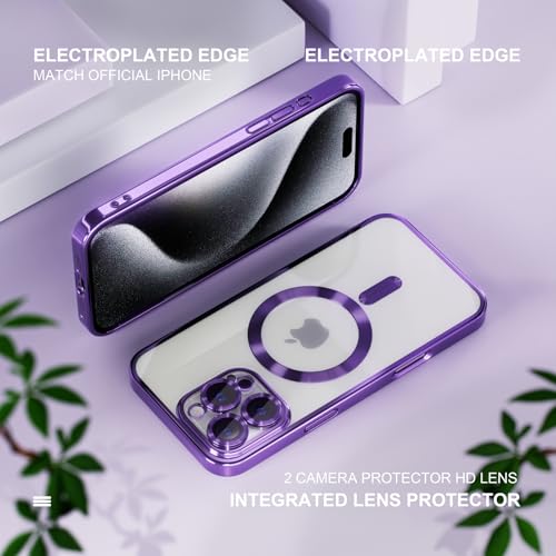 Image of Misea Magnetic for iPhone 16 Pro Case Compatible with MagSafe | [Never Yellowing] [Military Drop Protection] Full Camera Lens Protector Plating Soft Clear Phone Case for Women, Deep Purple