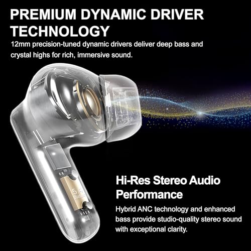 Image of Wireless Earbuds, ANC /ENC Noise Cancelling Earbuds with Touch Screen, Bluetooth 5.4 Ear Buds with LED Charging Case, 40H Stereo Sound, IPX7 Waterproof Earphones with 6 EQ Modes for iOS Android (White)