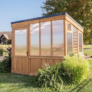 Backyard Discovery Willow 9' x 6' Cedar Wood and Polycarbonate Walk-in Greenhouse Kit with Exhaust Fan, Windows, Hose Hook-Ups, PowerPort, Staging Shelves for Year-Round Outdoor Gardening Backyard Discovery Willow 9 x 6 Cedar Wood and Polycarbonate Walk in Greenhouse Kit with Exhaust Fan Windows Hose Hook Ups PowerPort Staging Shelves for Year Round Outdoor Gardening