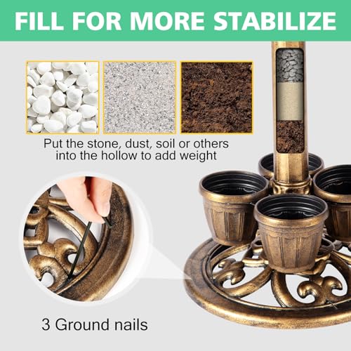 Demeyad 12101BZ Bird Bath For Outside With 4 Removable Flower Planters 28In Polyresin Lightweight Vintage Birdbath thumb #2