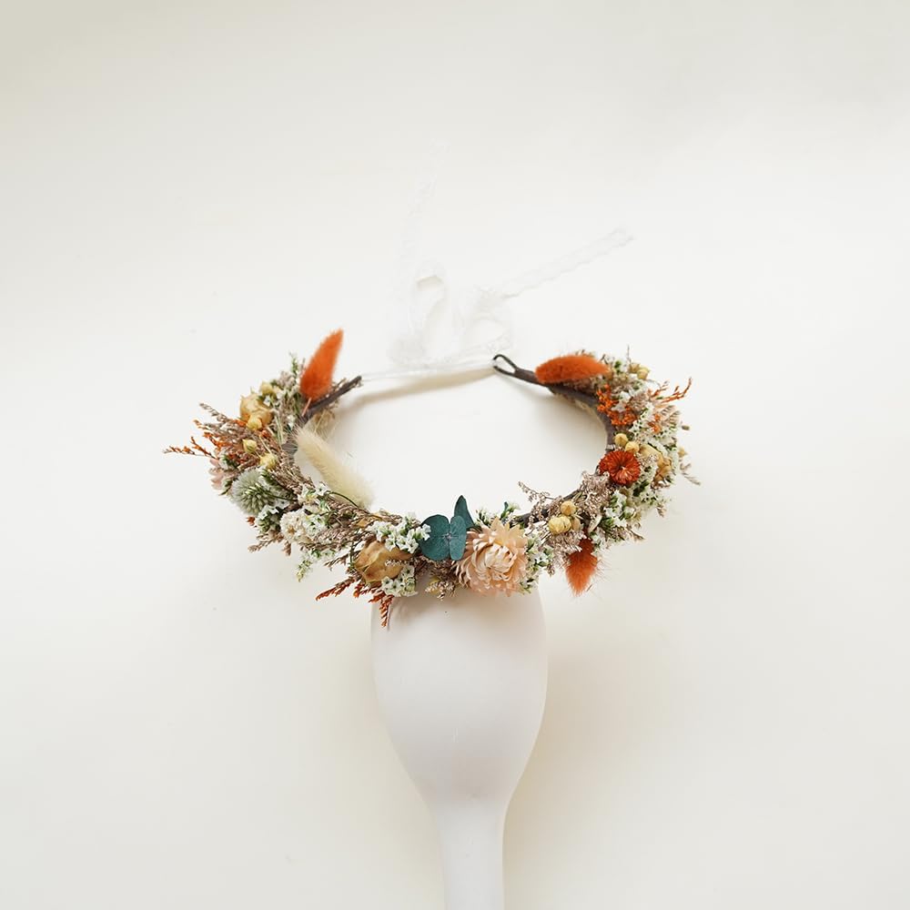 Boho Bride Crown/Wedding Dried Flower Crown/Daisy Dry Grass Crown/Flower Girl Crown (Bridal Set)