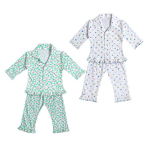 Image of superminis Hosiery Cotton Night Suit with Frill - Full Sleeves, Collared Neck, Sleep Wear for Girls, Kids