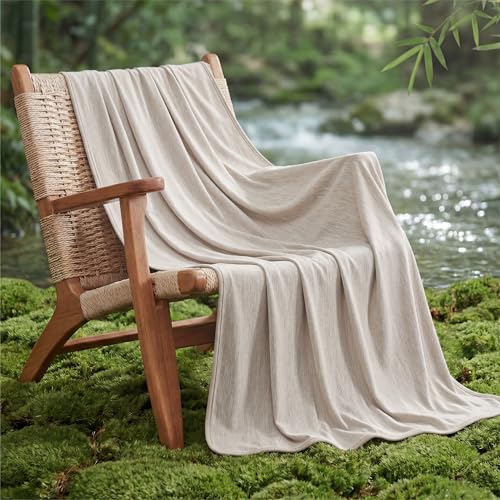 Image of Bedsure Oat Beige Cooling Blanket for Hot Sleepers - Summer Cold Throw Blanket for Bed, Arc-Chill Lightweight Summer Bedding, Cool Thin Ice Cold Cooled Throws with Rayon Derived from Bamboo, 50x70