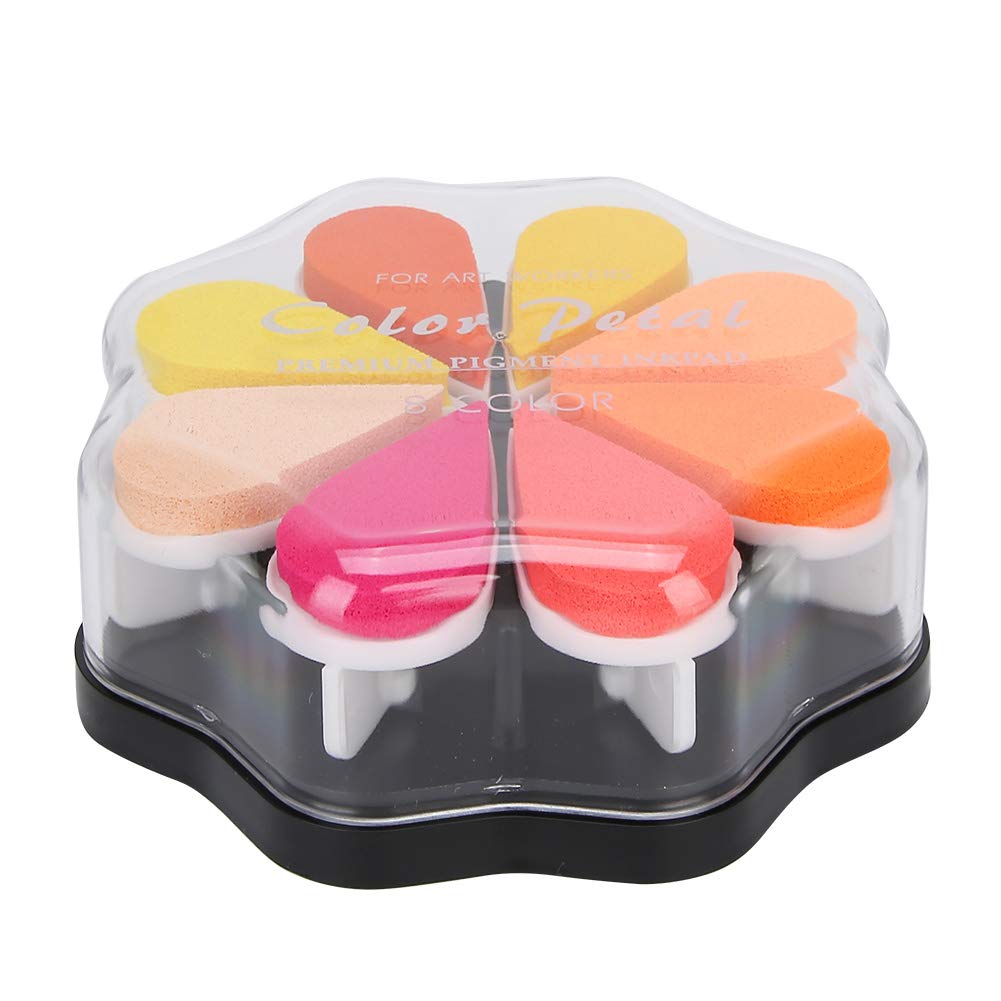 Poduszka Atramentowa Petal, Zestaw Pigmentów w 8 Kolorach, | Poduszka Stemplarska, Tusz Pigmentowy, Usuwalne Ośmokolorowe Płatki, Wolno Schnący 1 do 15 Minut, Papier Drewniany,