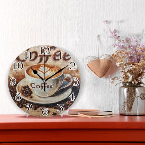 ALAZA Coffee Cup Wall Clock Battery Operated Kitchen Clock 9.5 Inch Bathroom Clock Non Ticking Round Decorative Desk Clock Bedroom Living Room Decor by ALAZA - Used condition - Image 2