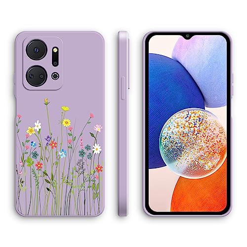 XINYEXIN Funda para Honor X7a, Funda Ultrafino de Silicona Suave a Prueba de Golpes con un Patrón Lindo, Diseño de Borde Recto Carcasa - Flowers, Purple