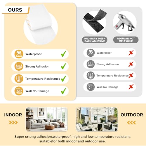 Image of SummerBrite 16 Pairs Heavy Duty Hook and Loop Strips 2 x 5 Inch White, Industrial Grade Sticky Back Mounting Tape, Large Double Sided Fasteners for Office & Home Organization