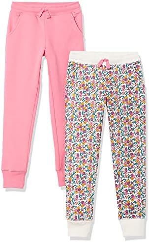 Amazon Essentials Toddler Girls' Sweatpants, Pack of 2, Bright Pink/Ditsy Floral, 3T