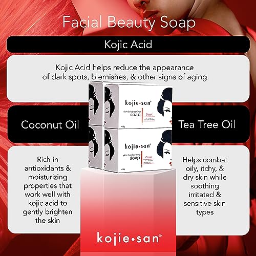 Kojie San Skin and Body Brightening Soap - Original Kojic Acid Soap for Dark Spots, Hyperpigmentation, & Scars with Coconut & Tea Tree Oil – 65g x 4 Bars - Image 5