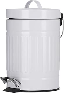 Mini Metal Pedal Bin, Round Step Pet Trash with Lid and Handle, Small Garbage Can Wastebasket for Narrow Spaces at Home, Car or Office, 0.8Gal/3L, White 9" X 6.75" X 11.25"