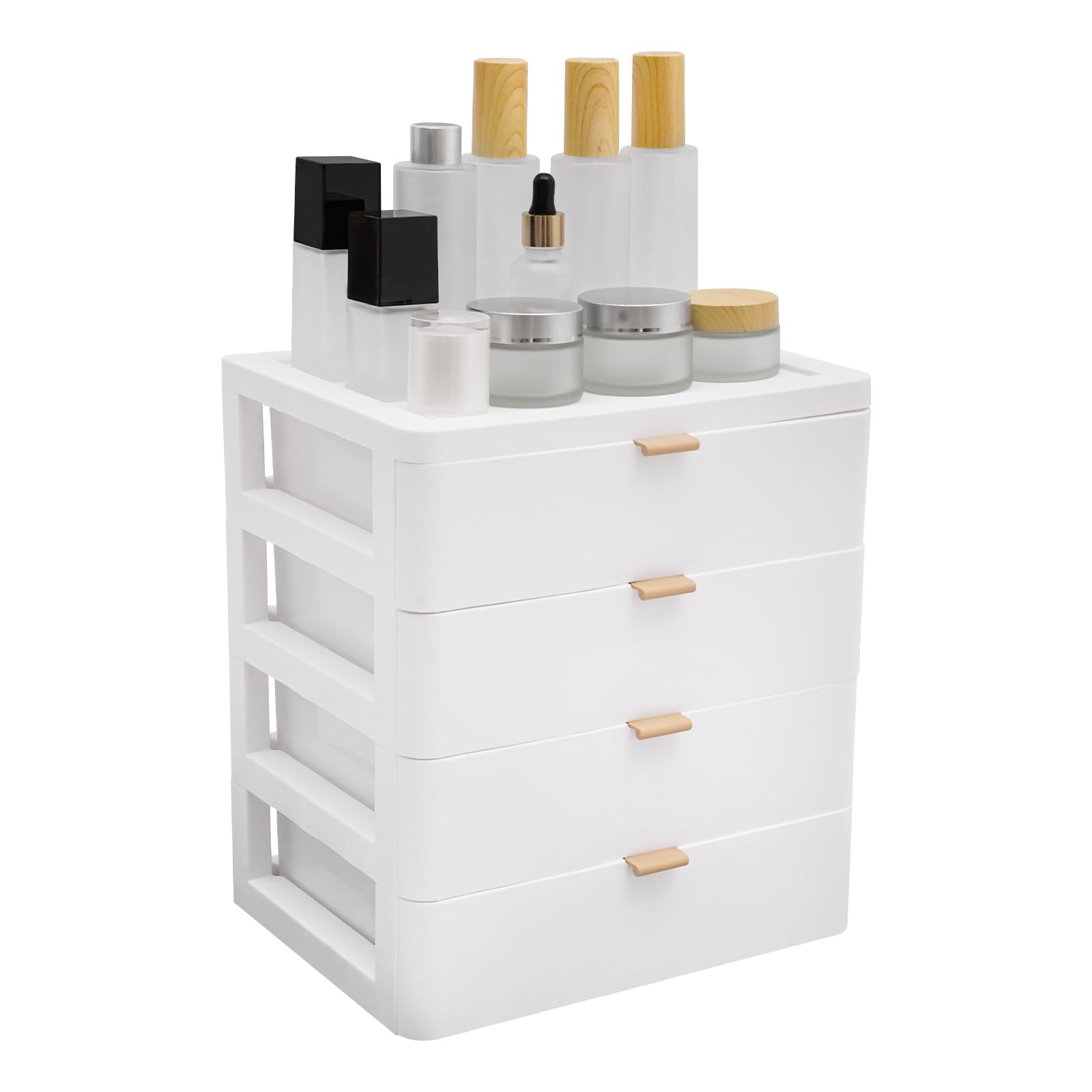 Scatola da ufficio, organizer per cassetti, organizer da ufficio in polipropilene con 4 cassetti + 1 piattaforma superiore, 26 x 20,2 x 29 cm, bianco