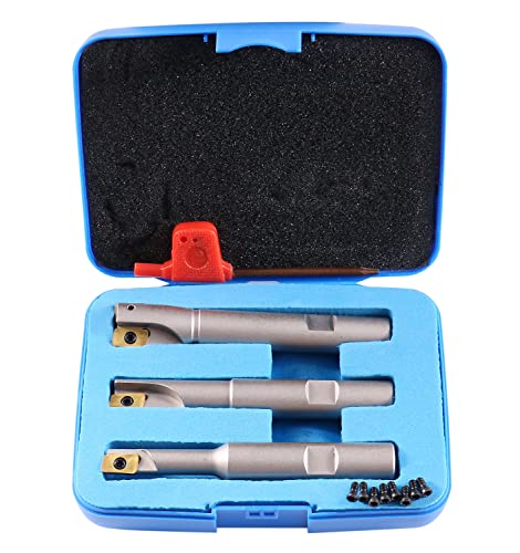 Accusize Industrial Tools 3 Pc 90 Degree Indexable End Mill Set with Apkt11t3 Inserts, Cutter Diameter Includes 3/8'', 1/2'' and 5/8'', 0028-8308