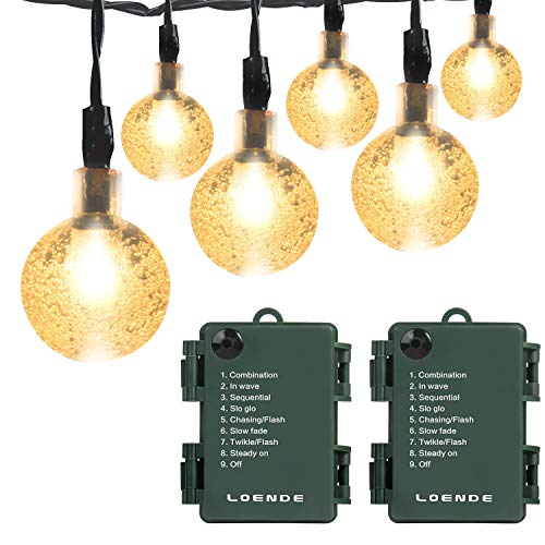 Battery Operated String Lights - Waterproof 16FT 30 LED 8 Modes Fairy Garden Globe String Lights with Crystal Ball for Christmas Tree Holiday Outdoor Indoor Patio Party Decor, Warm White (2 Pack)