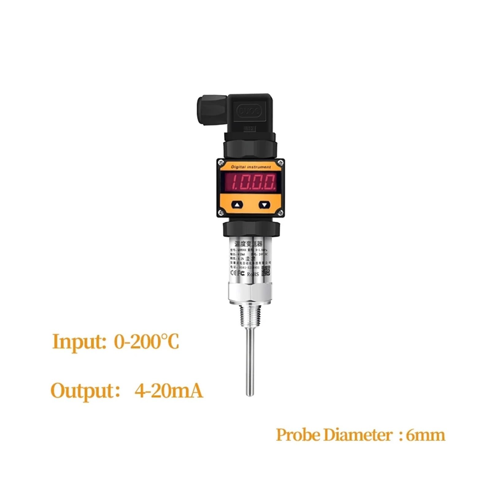 Sensor de temperatura PT100, sonda 304SS, M20 x 1,5, 4-20 mA, 0-10 V, 0-5 V, RS485, PT100, convertidor de señal de temperatura, transmisor(0-300C to 4-20mA,150mm)