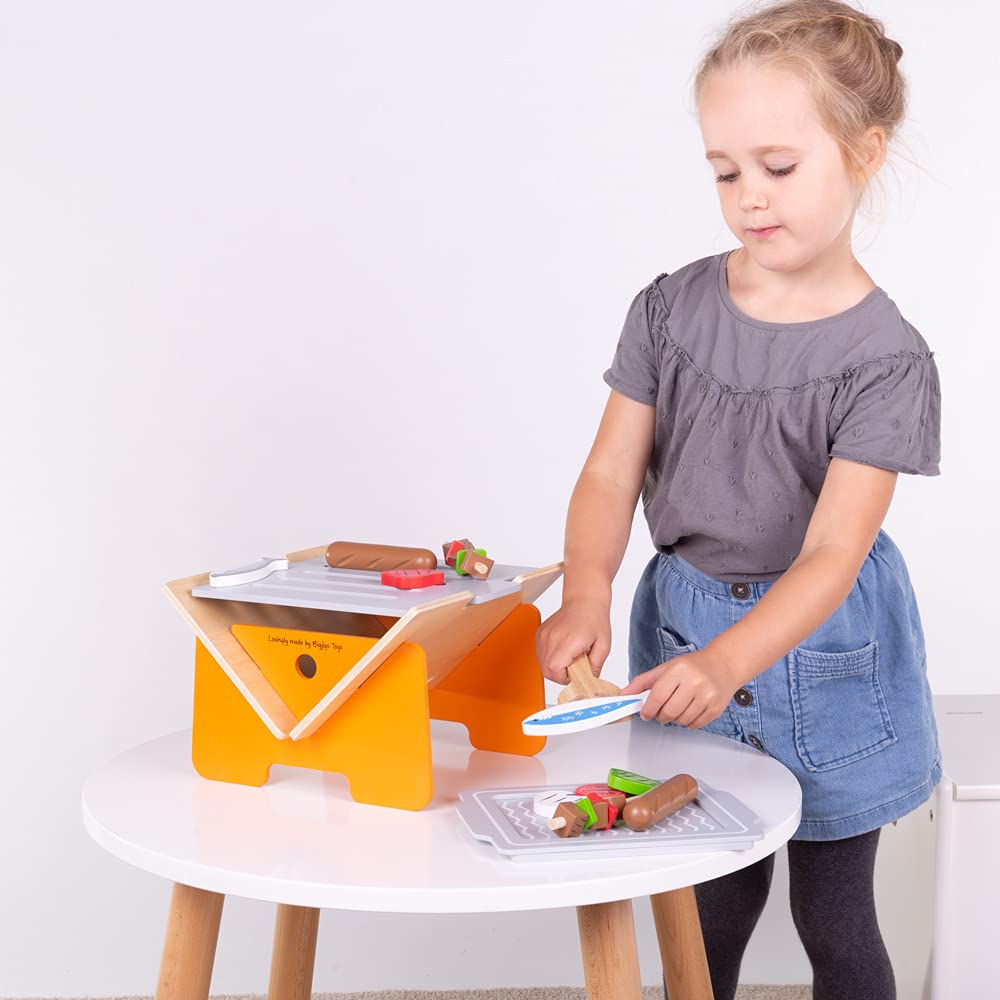 Bigjigs Toys, Set di Cibo per Giochi a Grill Barbecue, Giocattoli in Legno, Cibo in Legno, Gioca a Utensili per Barbecue, Gioco di Ruolo, Cucina Gioca, Giocattoli per Bambini, Giocattoli Montessori,