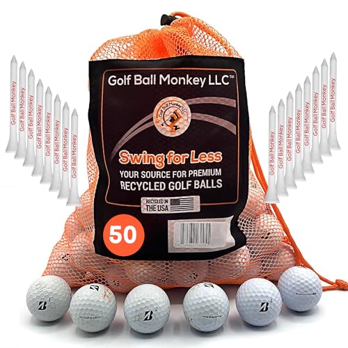 Golf Ball Monkey Cheap Recycled for Bridgestone Golf Balls White Mix - Used for Bridgestone e6, e12 Golf Balls, Tour BX and BRX & More w/ 15 Tees & Mesh Bag (50-3A/Good)