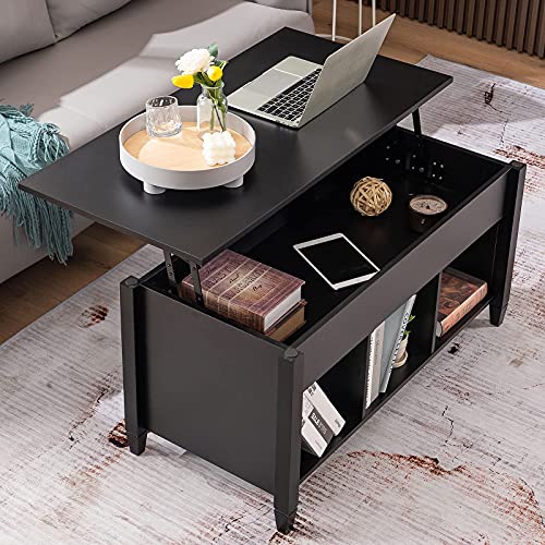 VINGLI Lift Top Coffee Table, Lift Up Coffee Table with Storage Shelf/Hidden Compartment, Pull