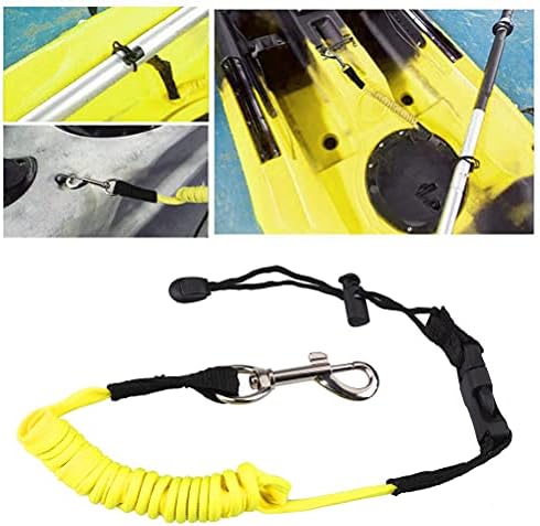 kuou 2pcs Kayak Paddle Leash, Safety Elastic Kayak Paddle Rope Canoeing Accessories with Adjustable Belt Buckle and Metal Hooks for Canoeing Boating Surfing (Orange Yellow)
