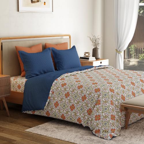 Image of Mytrident Bedsheet for Double Bed King Size |108 inch x 108 inch | Flourish Red | 120 TC Flatsheet with 2 Pillow Covers| 100% Cotton Bedsheet for King Size Bed | Everyday Collection