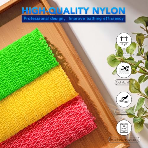 Image of UJFQBH African Net Sponge Authentic, A Soft Yet Powerful Exfoliating Body Scrubber, Dries Quickly, and Gradually Transforms Rough Skin into Smooth 3 Pieces Rose red, Yellow, Green
