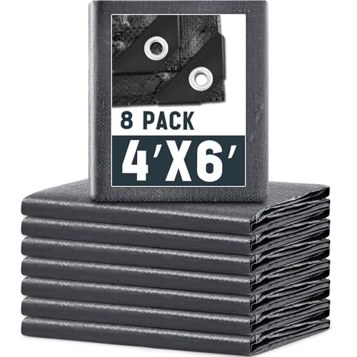 Image of 8 Pack 4 x 6 ft 5.5 Mil Tarps Heavy Duty Waterproof Tarp Multi Purpose Tent Cover for Home Boats Cars Camping Patio Furniture Roof Emergency Rain Protective Cover, Grey