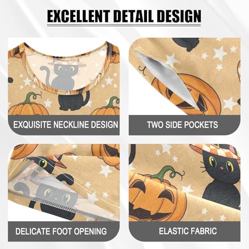 Pajama Short Sets Halloween Cats Pumpkins Soft Cotton Summer Sleepwear 2 Piece PJS Size 5-14T3