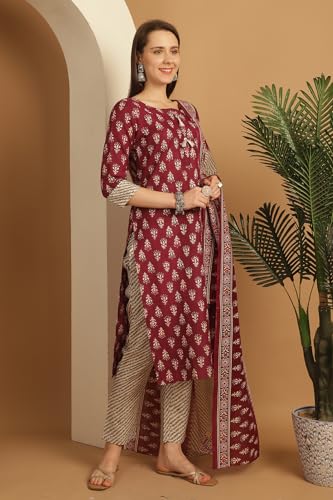 Image of Rajnandini Women's Cotton Foil Print Kurta Set with Dupatta (JOPLST230-31-38-P)