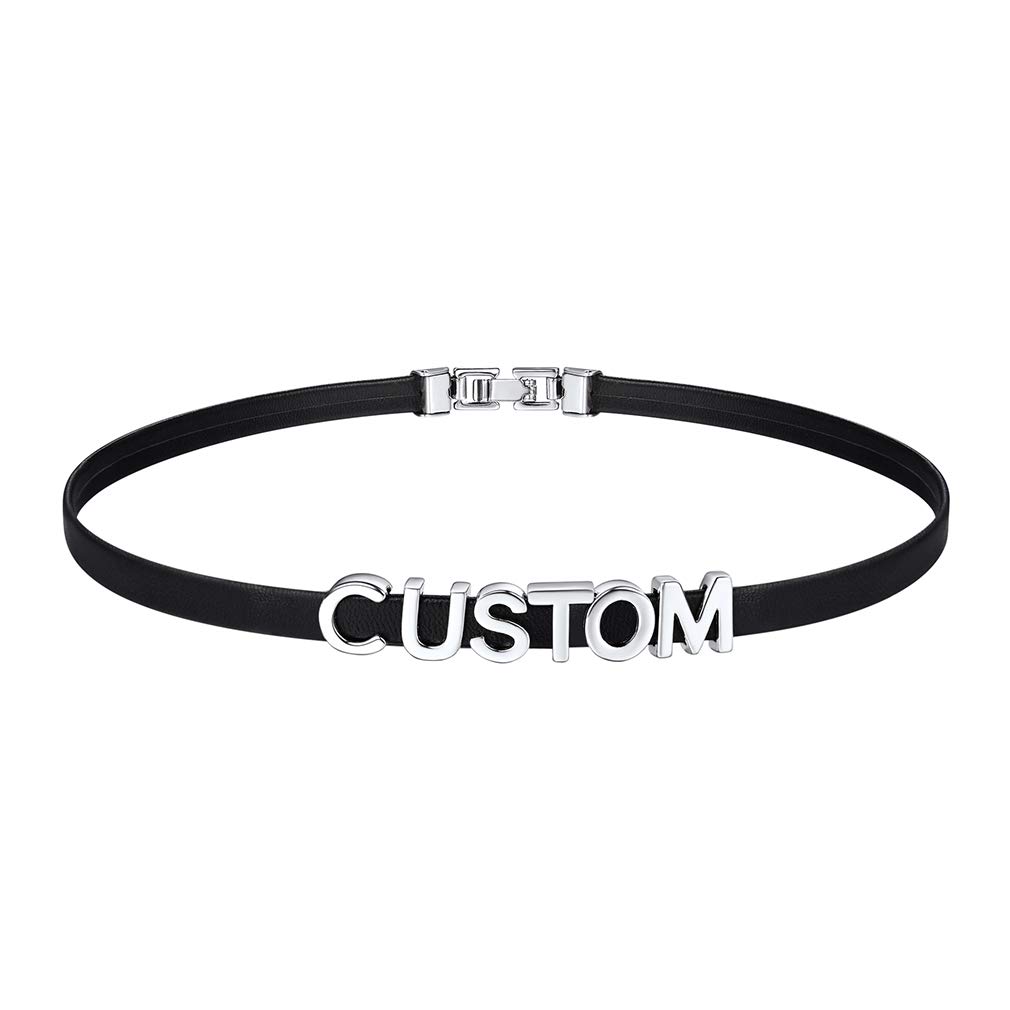 Custom4U Personalized Black Leather Choker Necklace with Picture/Name/Initials/Letters Charm,Custom Made Adjustable Choker Collar Gothic Punk Necklaces Jewelry Gifts for Women - H-Letters-Charm 316L Steel
