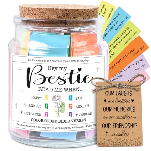 NewEleven Best Friend Birthday Gifts For Women - Best Friend Gift For Her, Him - Bestie Gift, Christian Present From Friends - Decorative Glass Inspirational Scripture Jar with 92 Bible Verse