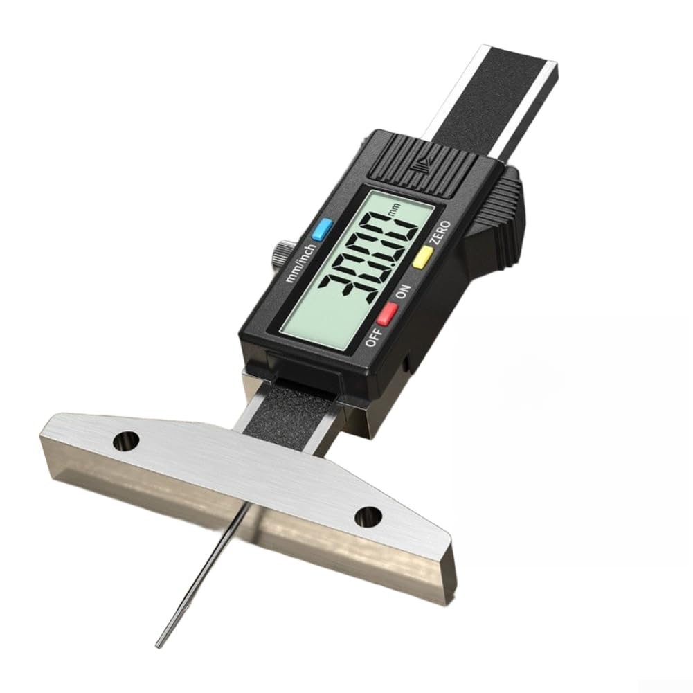 Medidor de profundidad de banda de rodadura de acero inoxidable 0,01 mm de precisión (0-150 mm) | Rango de 0-25,4 mm, resolución de 0,01 mm, para función de reinicio cero, pantalla LCD clara, conmutable en pulgadas/mm