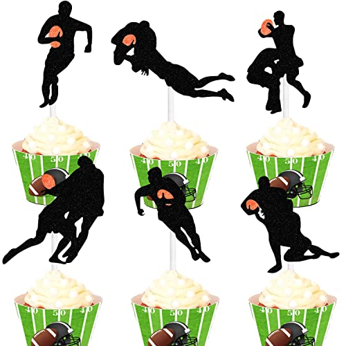 Rugby Ball Player Dessert Cupcake Toppers athlete Theme Match day Touch Down Super Bowl Party Decorations - Picks of 18 pcs