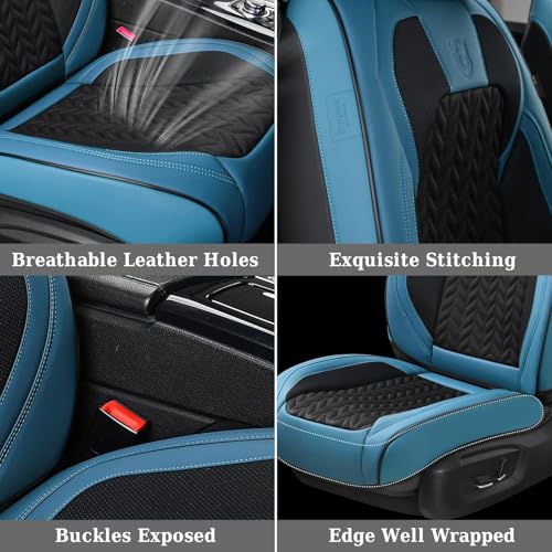 Image of Coverado Car Seat Cover Winter, Front Seat Cover, Seat Covers for Cars, 2PCS Car Seat Protector, Breathable Faux Leather Car Seat Cushion, Car Seat Protector, Blue Car Seat Covers Fit Most Vehicles