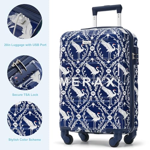 Image of Hardside Luggage Sets, Lightweight Stripes Suitcase with Spinner Wheels, Indigo Swan