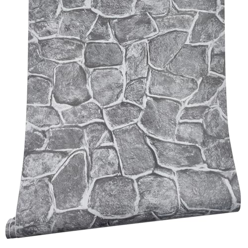 Yifely Grey Rock Stone Decorative Shelving Paper Vinyl Shelf Liner Living Room Wall Sticker Easy to Use 17.7inch by 9.8 Feet