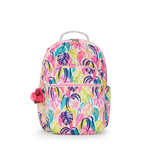Mochila para laptop Kipling Seoul grande metálica de 15 polegadas, Selva pacífica, 13.75'L x 17.25'H x 8'D, Mochila feminina Seul para laptop de 15 polegadas, durável, espaçosa com alças acolchoadas e