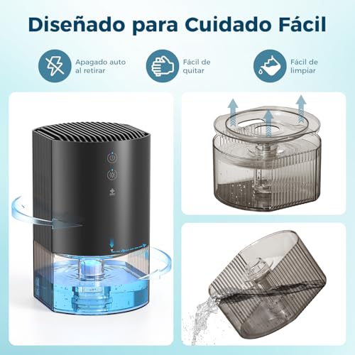 Miniatura 8 de Aroeve Deshumificadores De Humedad 990ml, Deshumificadores Silencioso Para Dormitorio Con 7 Luces De Color, Apagado Automático, Protector De Descongelación, Deshumidificador De Uso 24h Para Casa