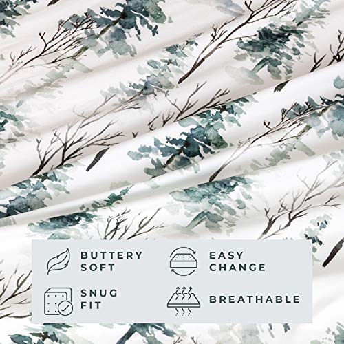 Image of Pobibaby Premium Twin Full Sheets Sets, Kids Double Bed Sheets in Cotton Blend | Ultra-Soft Woodland Camping Print with Fitted Sheet, Flat Sheet & Pillowcases (Twin Woods)